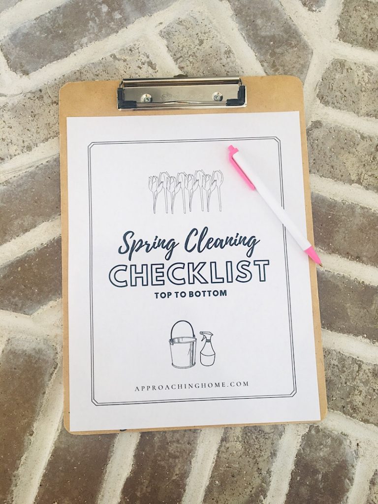 checklist for spring cleaning on clipboard