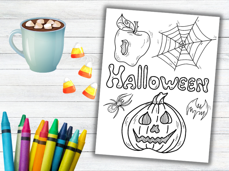 Coloring page crayons halloween printable