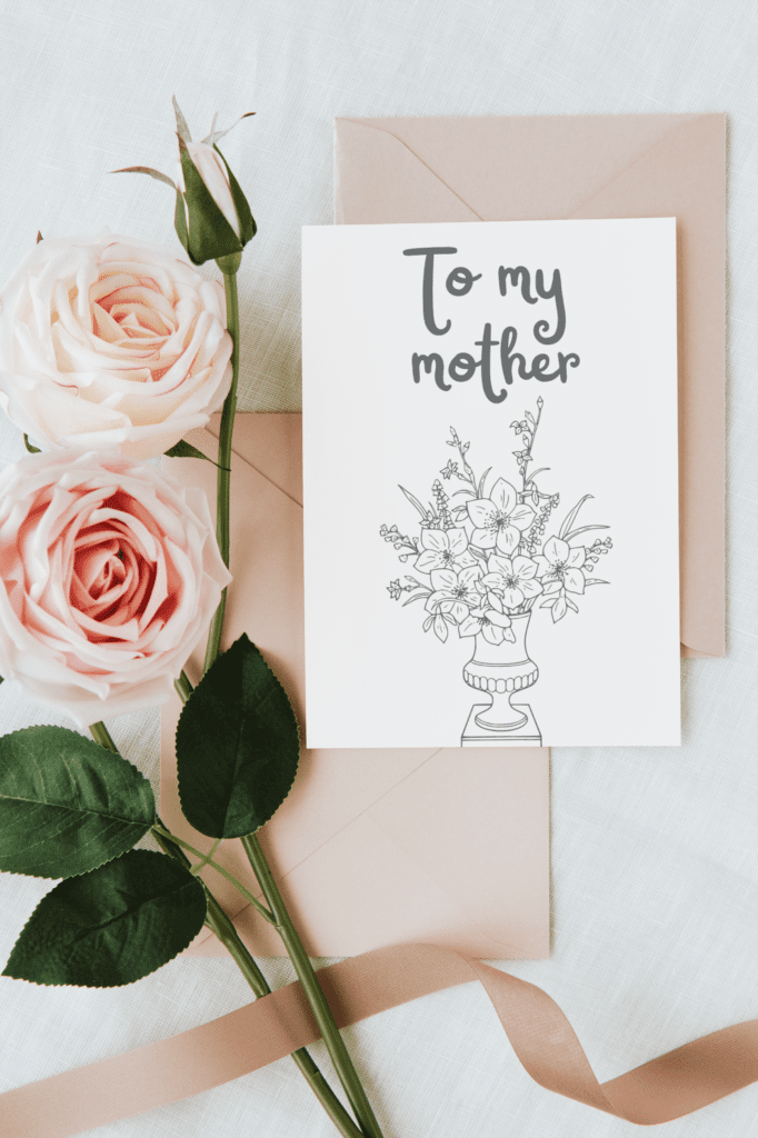 flowers mothers day card printable with roses and envelope